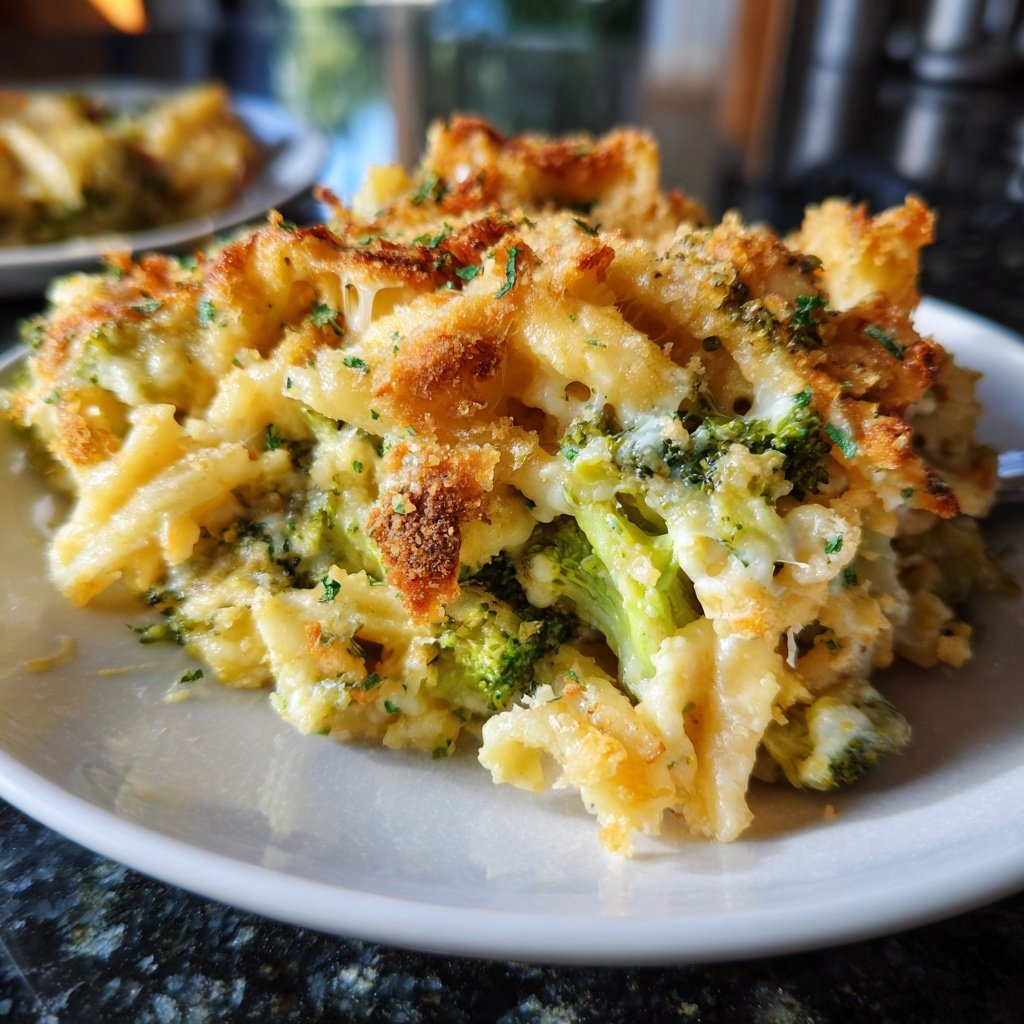 Vegetarischer Nudelauflauf mit Brokkoli