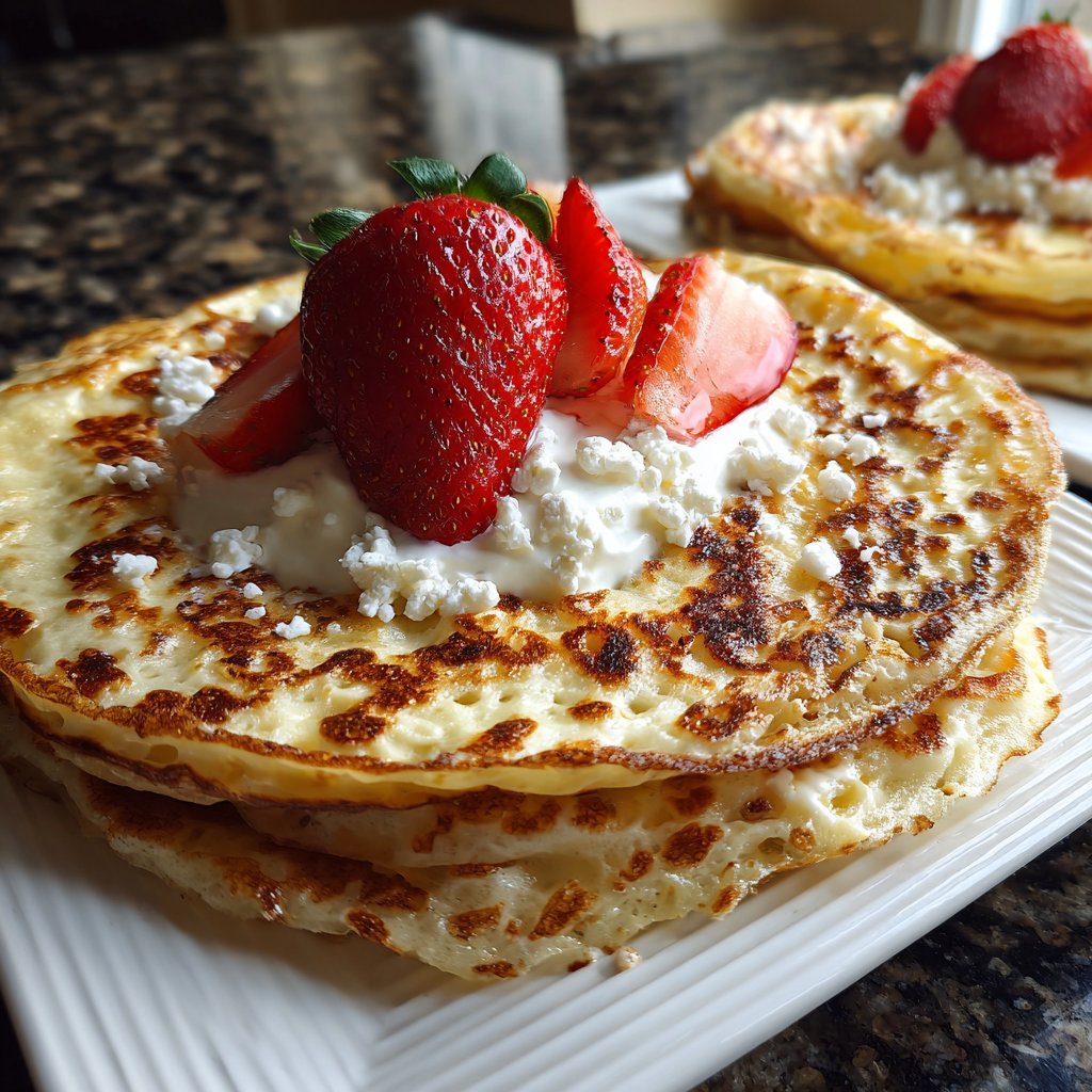 Pfannkuchen mit Quark und Erdbeeren