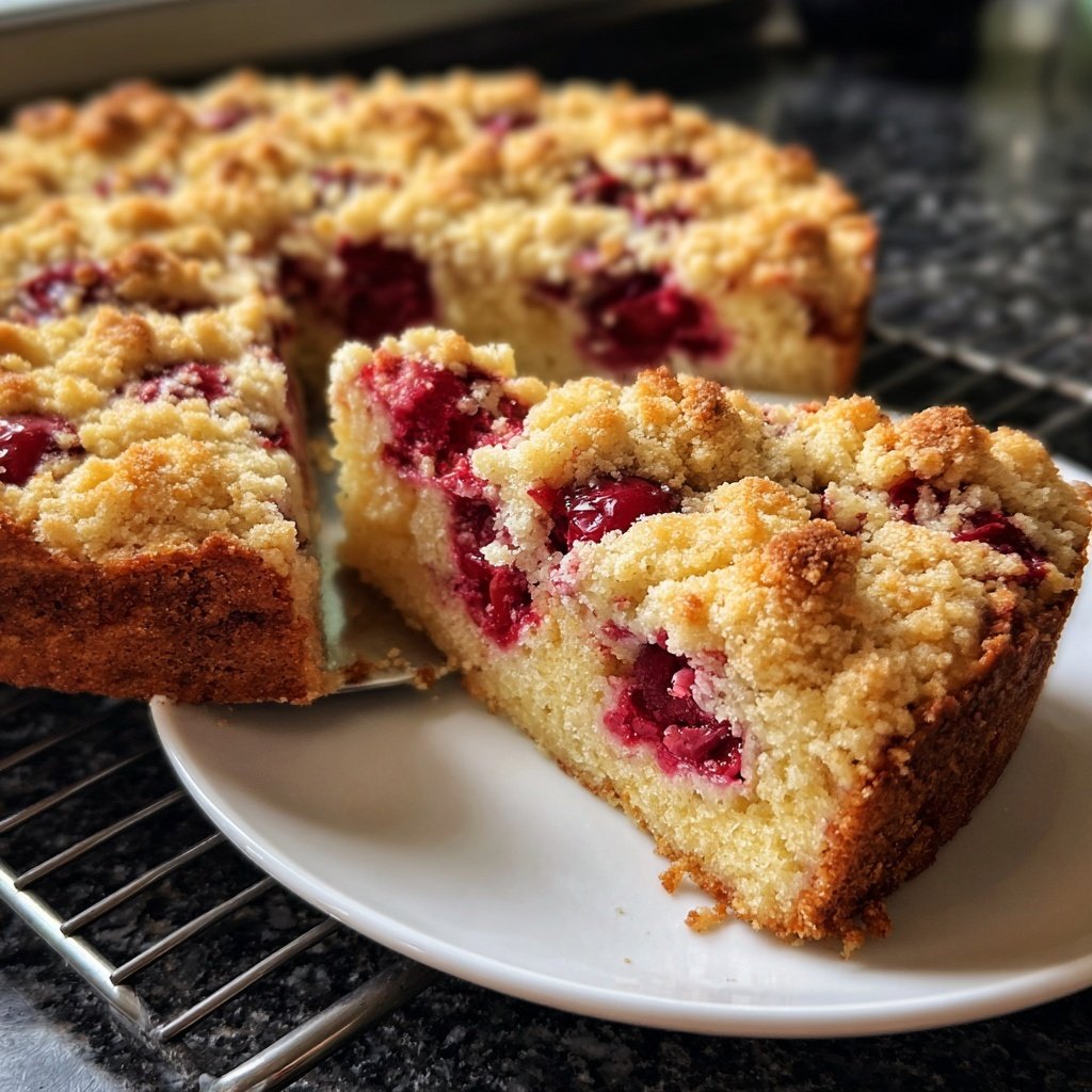 Kuchen mit Kirschen und Streuseln
