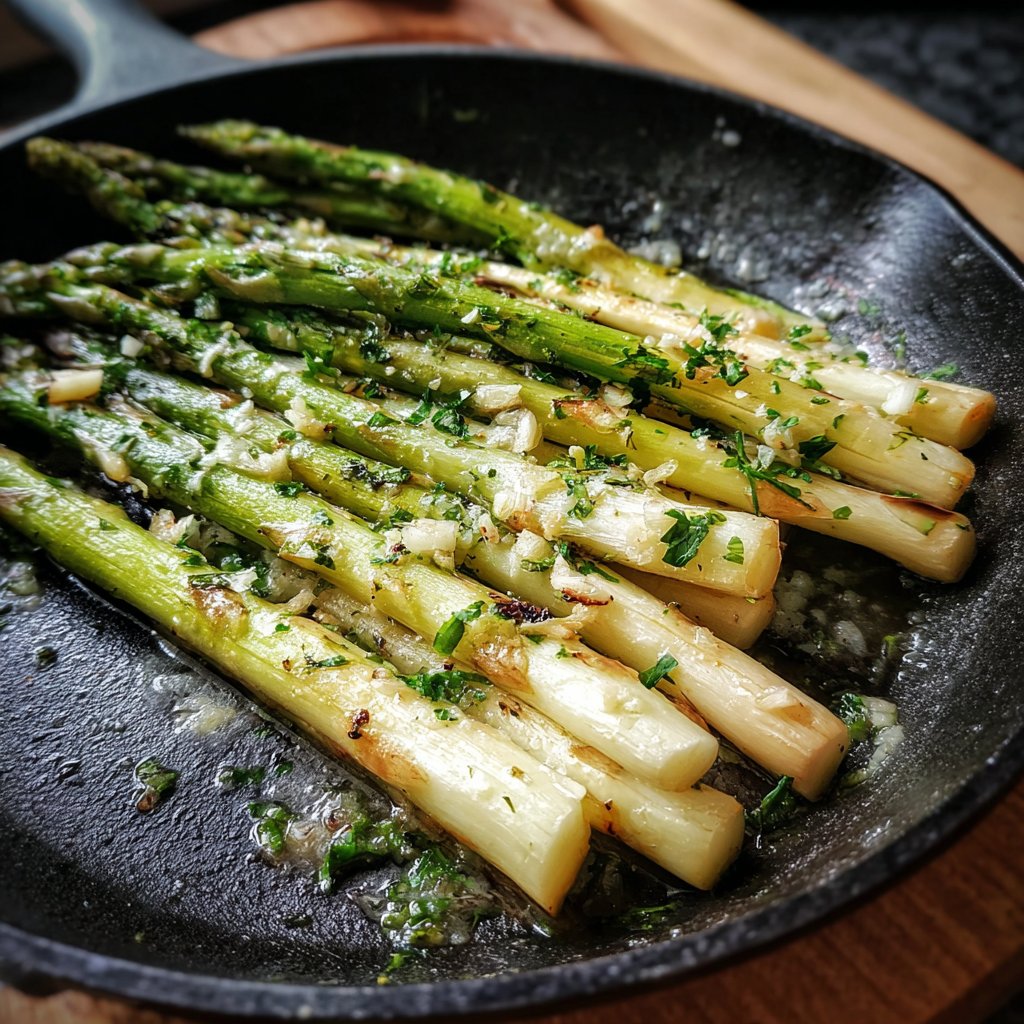 Grüner Spargel Pfanne Knoblauch